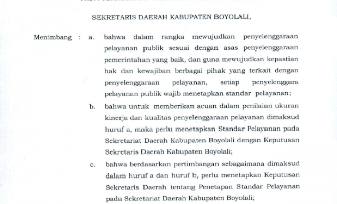 SK SEKDA 14 TENTANG STANDAR PELAYANAN